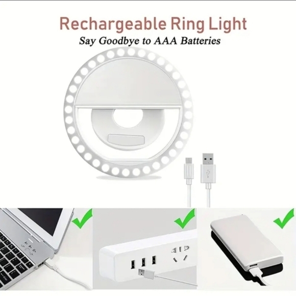 NEW LED Selfie Ring Light. USB Rechargeable 3 Settings - White - Picture 4 of 6